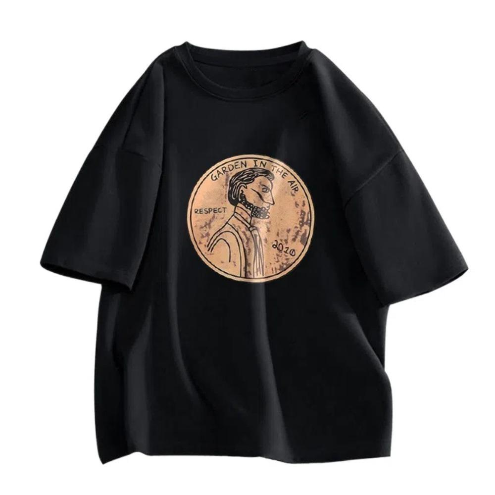 

Cartoon Cotton T-shirt Short Sleeve Couple Clothing Tees Casual Plus Size Pullover Shirt Summer L чёрный