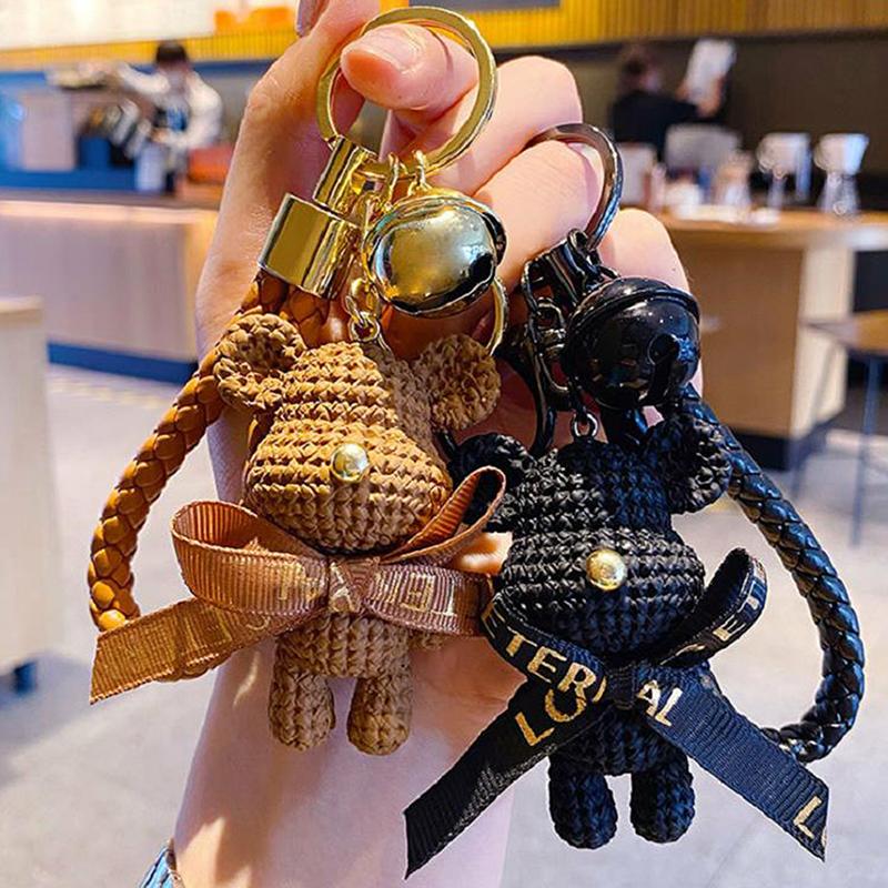 Cute Resin Keychain Charm Bow Bear Pendant For Women Bag Car Keyring Mobile Phone Fine Jewelry Accessories Kids Girl Gift