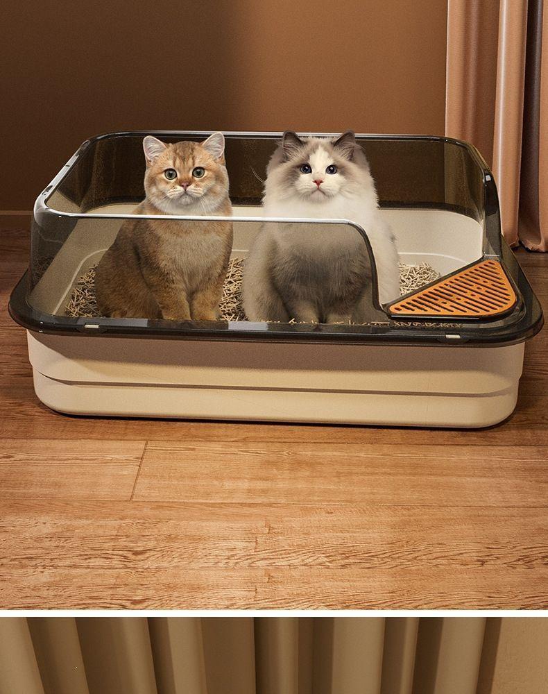 Lettiera per Gatti Semicoperta Extra Large con Bordi Alti e Design Anti-Schizzi
