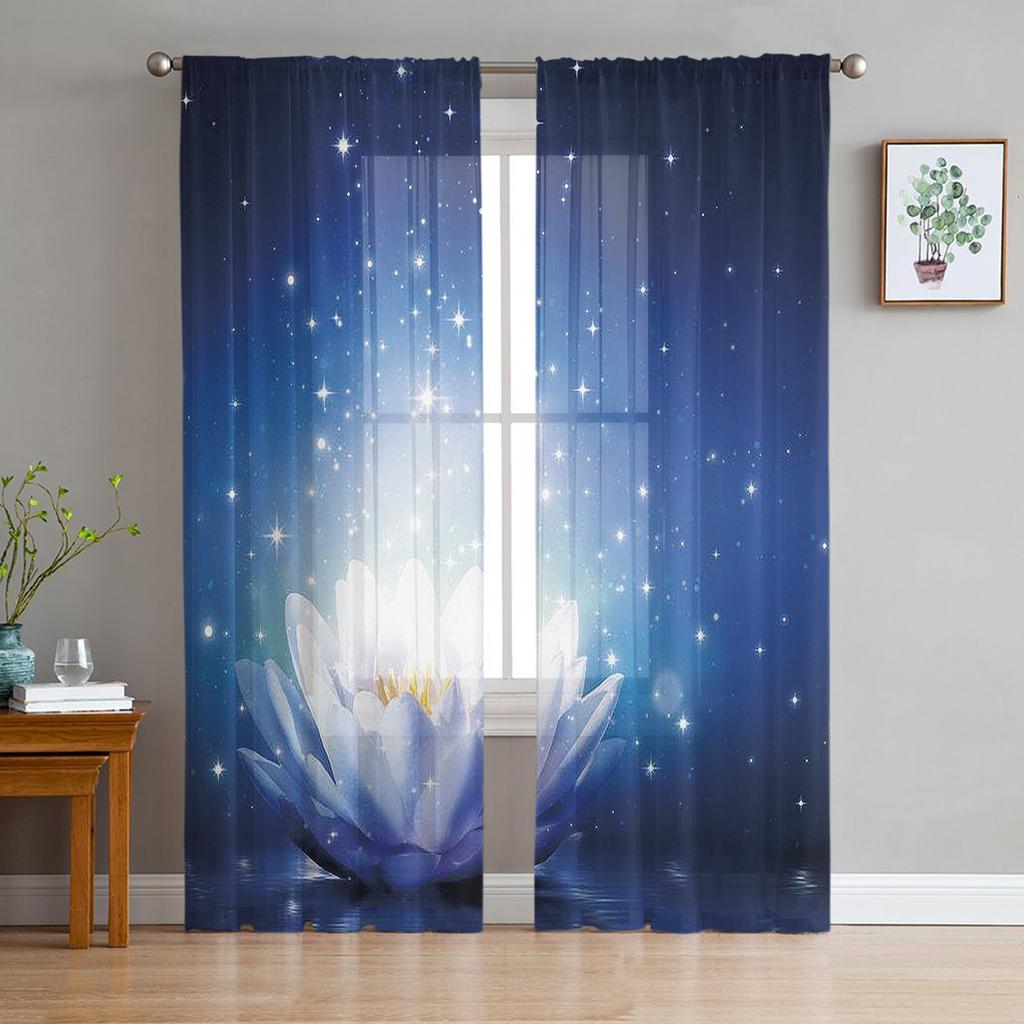 Perdele transparente din flori de lotus, galbene, perdele din tul pentru fereastră, pentru dormitor, bucătărie, draperii din voal