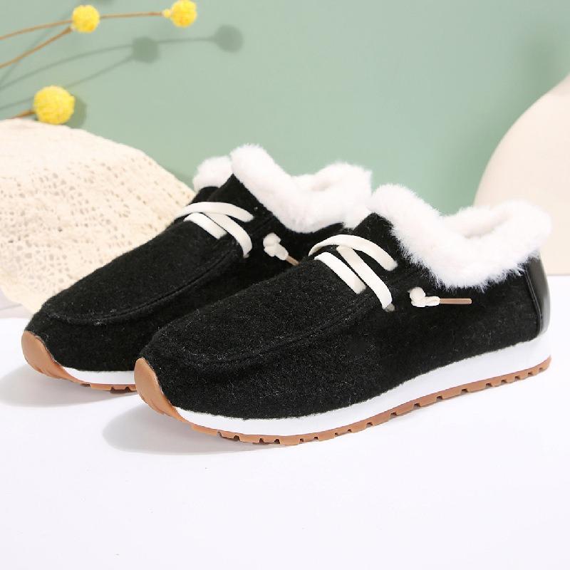 Autumn and Winter New Large Size Cotton Shoes Women's Flat Bottom Round Head Fluffy Mouth Velvet Warm Women's Shoes