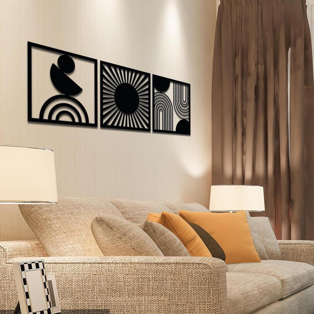Pre-Laminated Pine Wood Modern Boho Wall Art | Laser Cut Precision | For Home Décor | For Gifting (Set of 3)