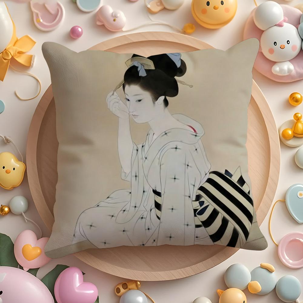 Classic Japanese Lady Cushion Cover Short Plush DoubleSided Printing Home Machine Washable In Warm Winter Pillow Case