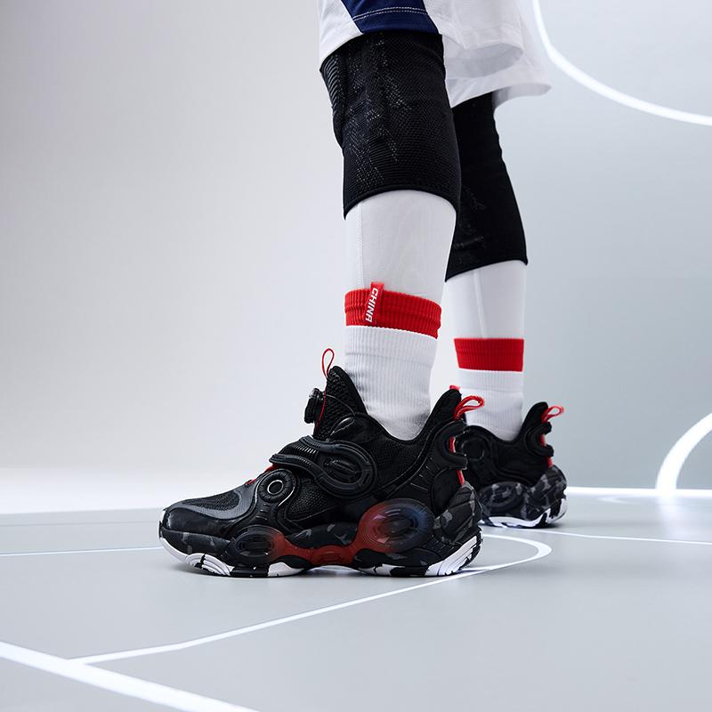 Anta Youth Childrens Alien 2 Comfortable Mid-Top Basketball Shoes Kids Basketball Shoes Black Red 312231115-2