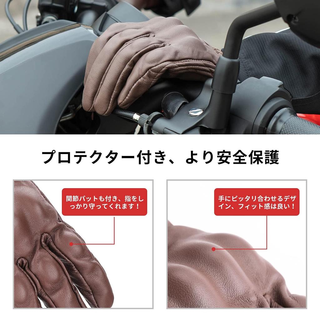 KEMIMOTO Motorcycle Sheepskin Smartphone for Men and Suitable for All Outdoor KM2901 Gloves, Leather, Water-Repellent, Compatible, Shock-Resistant,