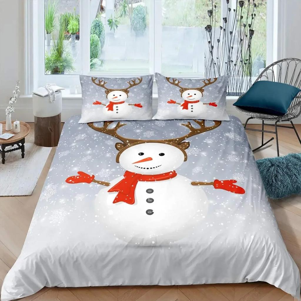 Comforter Snowman Kids Girl Christmas Comforter Winter Snow Bedding Set New Year Cartoon Style Polyester