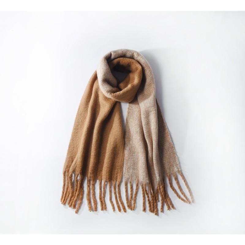 Mohair scarf women's winter two-color soft waxy thickened autumn and winter coarse fringed versatile couple scarf