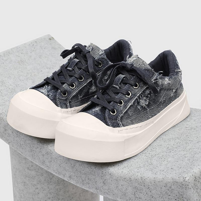 

Джинсовые парусиновые кеды Осень Новый тренд Толстая подошва Увеличение роста Легкие и универсальные Ретро для работы Обувь с большим пальцем 39 синий