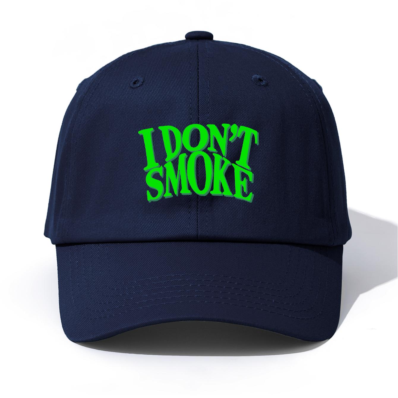 

1pc I DON T SMOKE Print Baseball Cap for Adults, Minimalist Retro Style Casual Soft Adjustable Dad Hat, Perfect As Gift темно-синього кольору