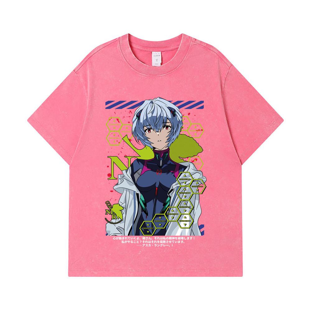 275 GSM Washed T-shirts 100% Cotton Evangelion V6 Rei Print Unisex Heavy Cotton T Shirt