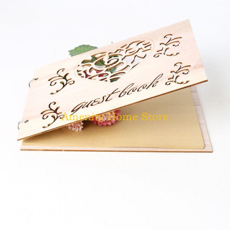 

F26C Guest Book Heart Wooden Guestbooks Message Scrapbook Albu хакі
