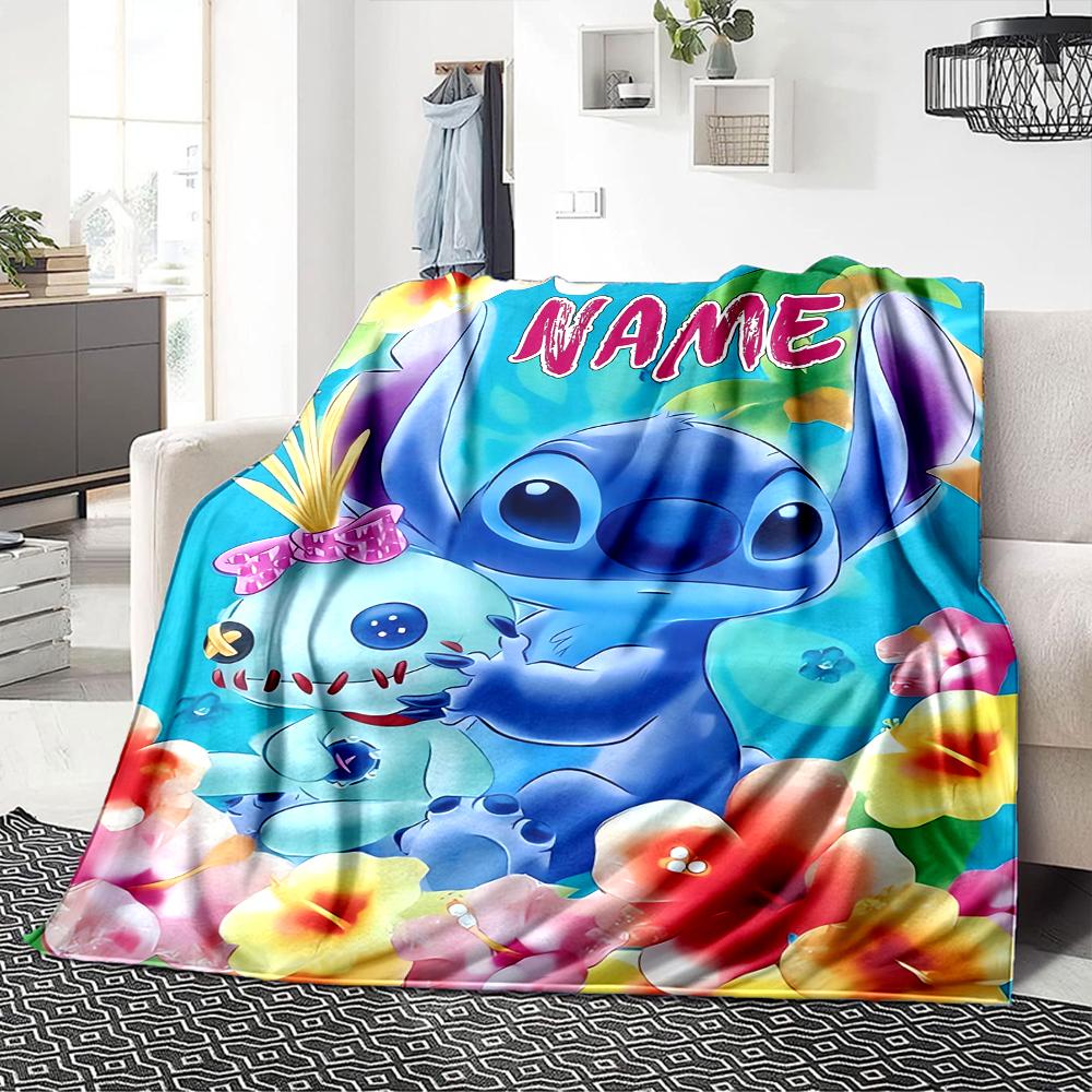 Custom Name Lilo & Stitch Floral Adventure blanket for Couch & Bed, Plush Cozy Fuzzy Blanket Super Soft & Warm Blankets for Fall and Winter. 0908407