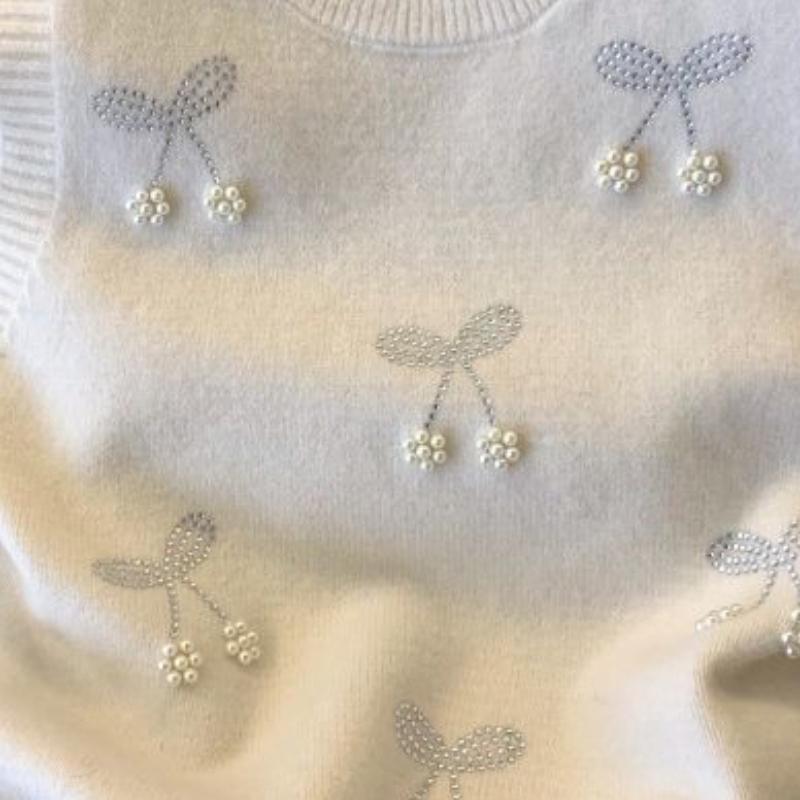 Damen Perlenverzierte Rundhalsweste Koreanisch Locker Nagelperlen Damenpullover Herbstmode Westlicher Stil Damen Strickweste