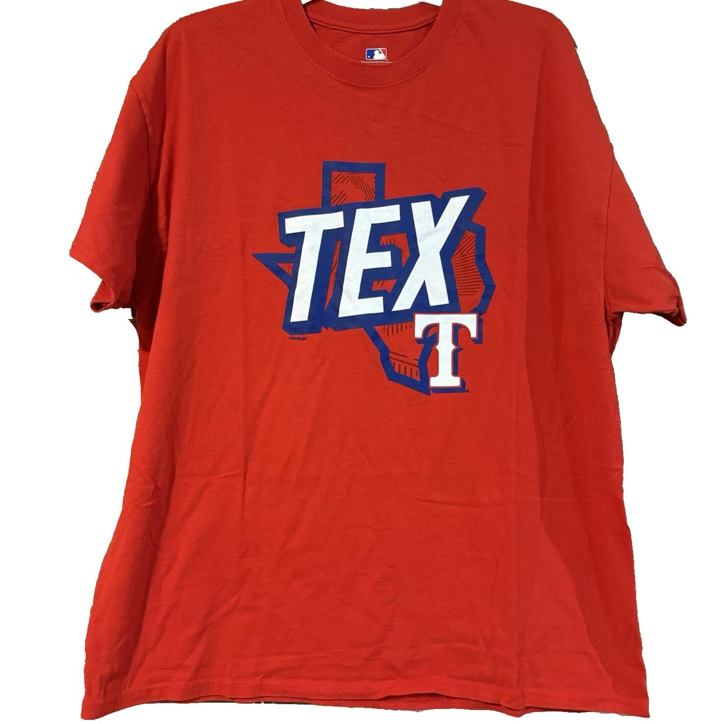 MLB Texas Rangers TEX T State Outline Logo Red Graphic Mens Extra Large Unisex T-Shirt XXL