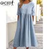 QICED Primavera Estate Abito Donna Girocollo Abiti Lunghi Casual Ampi Abiti Taglie Forti