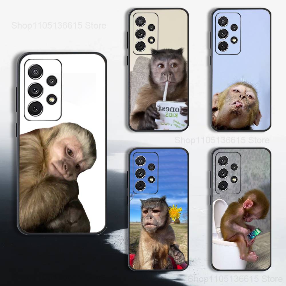 Emoticons Affe telefoniert Hülle für Samsung S9,S10,S20,S10,S21,S25,S24,S23,Ultra,FE,Plus,Lite,Weiches Silikon Schwarze Hülle