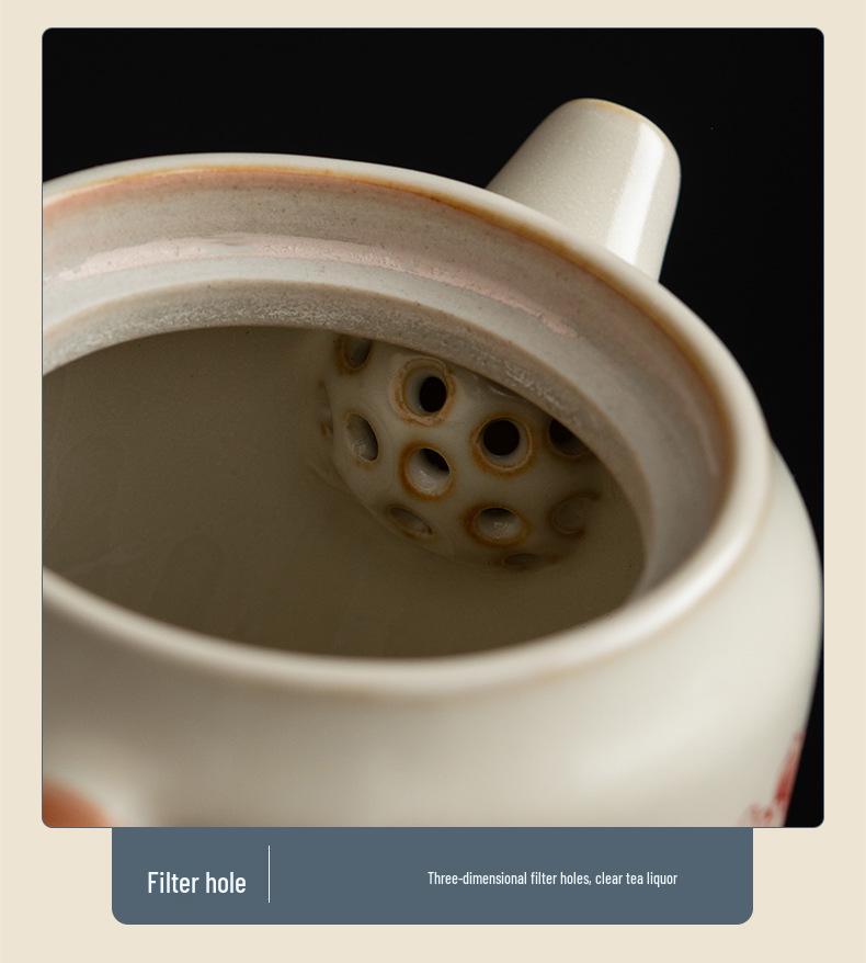 Retro Peony Flower Ceramic Teapot: Anti-Scald Design, Straight Body, Kung Fu Tea Set