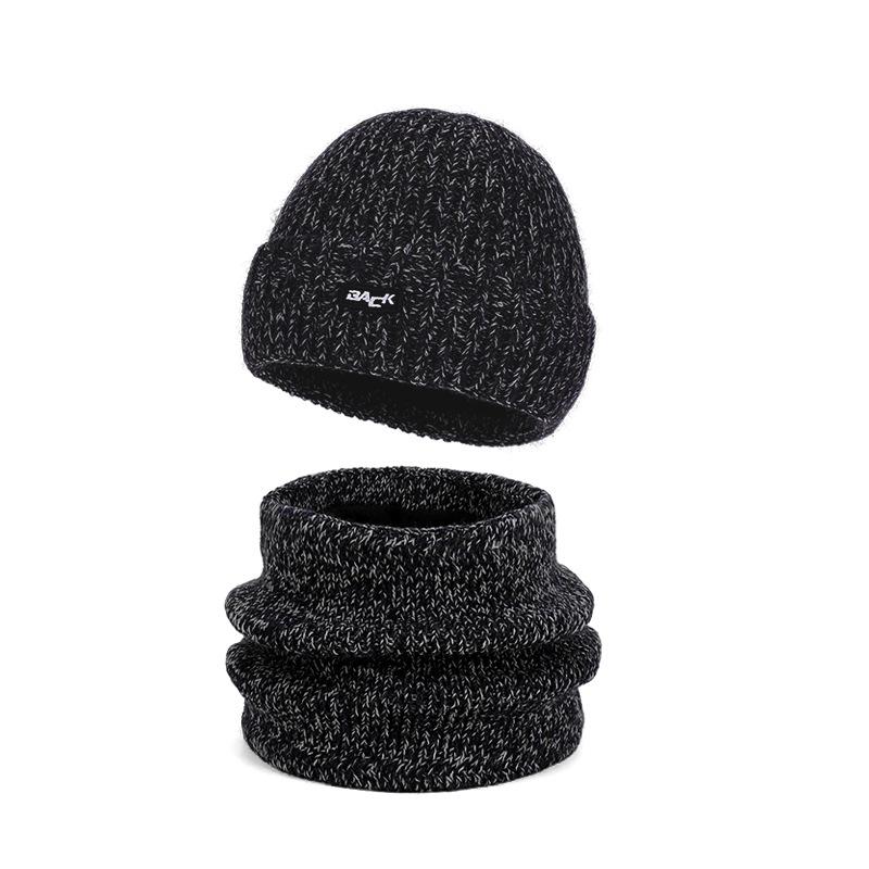 Winter Outdoor Warm Knitted Wool Hat Men's Fleece Cold-Proof Hat Scarf Two-Piece Set Windproof Ear Protection Cap
