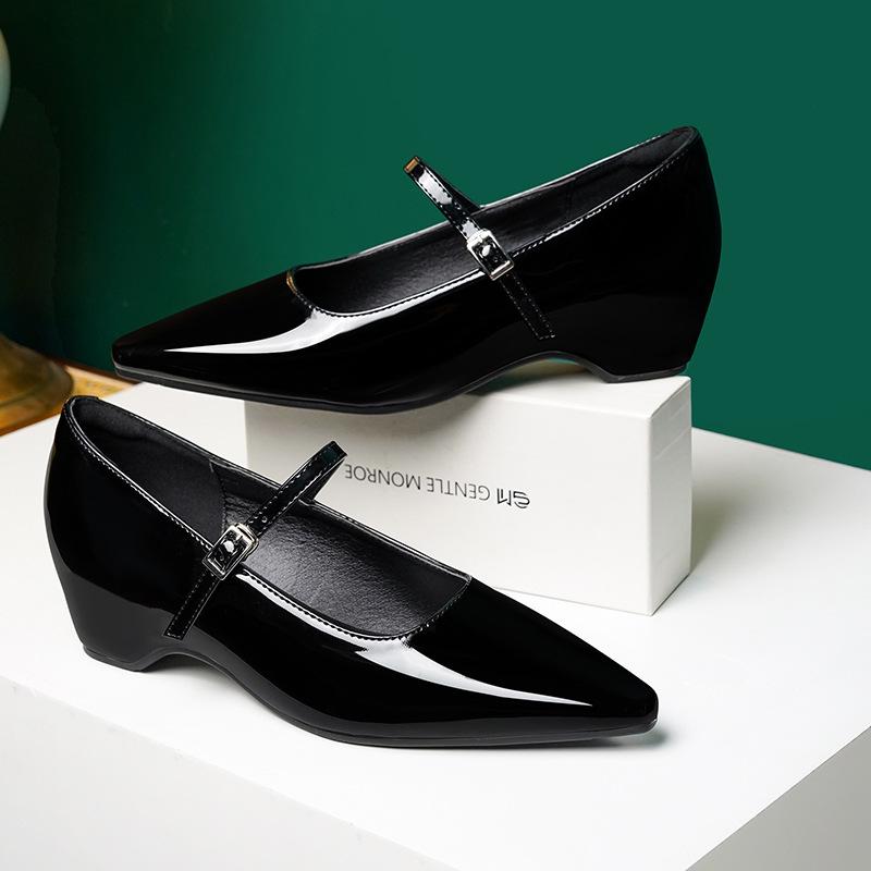 Inner height increase Mary Jane shoes women's 202 spring and summer temperament square head thick heel commuting single shoes occupational leisure