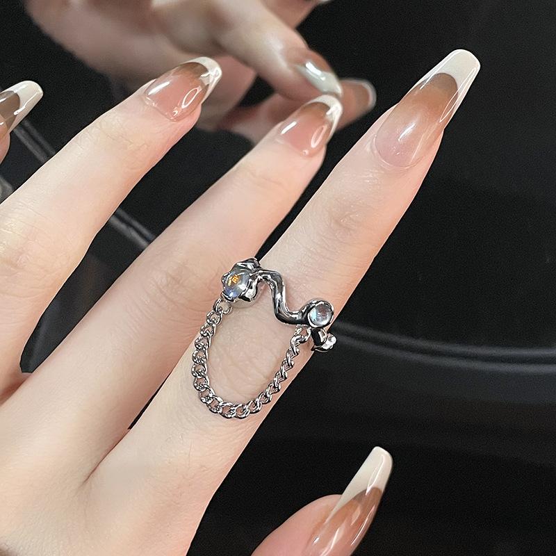 Niche Design Cold Wind Sweet Wind Jade High-End Combination Stacked Open Ring Female French Ring