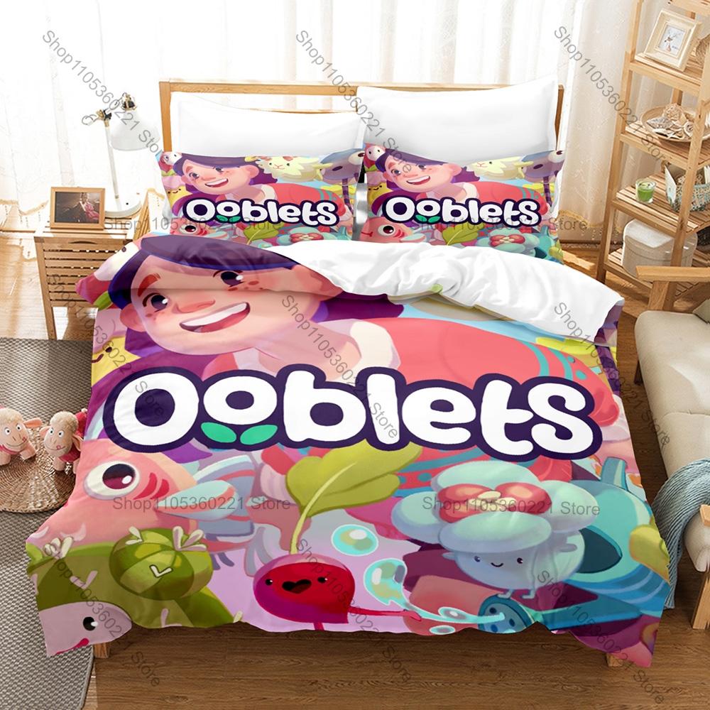 Cooles Icon Niedliches Ooblet Haustier Grafik Ooblets Gaming Schlafzimmer Dekoration Bettwäsche Bettbezug + 2 Kissenbezüge Lässiger Spielefan Raum Dekoration