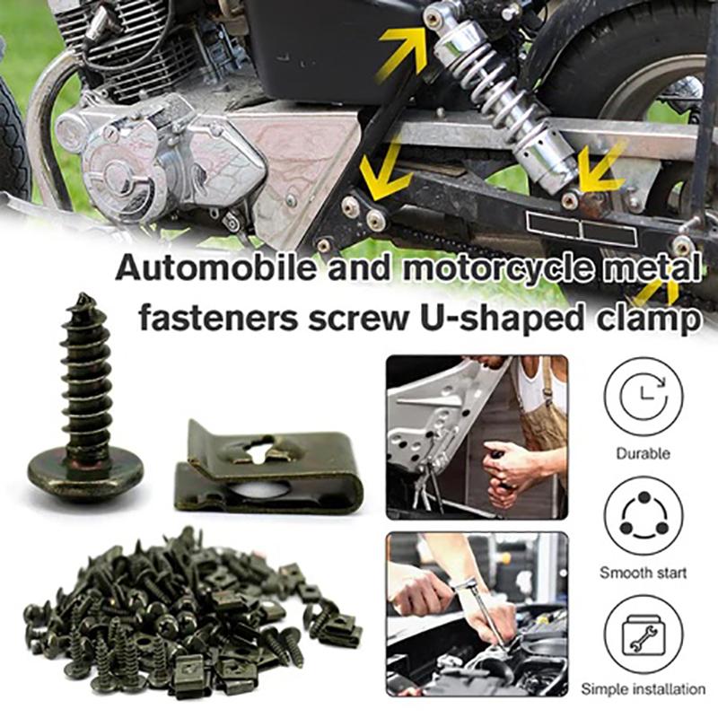 100/200ks Samovrtné šrouby M4 M5 Kovová spona pro upevnění Sada spon a šroubů typu U Pro upevnění Auta Motocyklu Ebike Atv