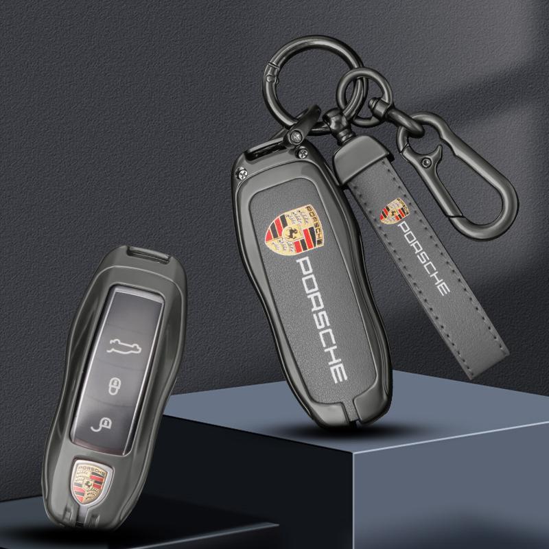 Leather Car Remote Key Case Full Cover Shell Fob For Porsche 911 718 Panamera Macan Cayenne Boxster Cayman Keychain Accessories