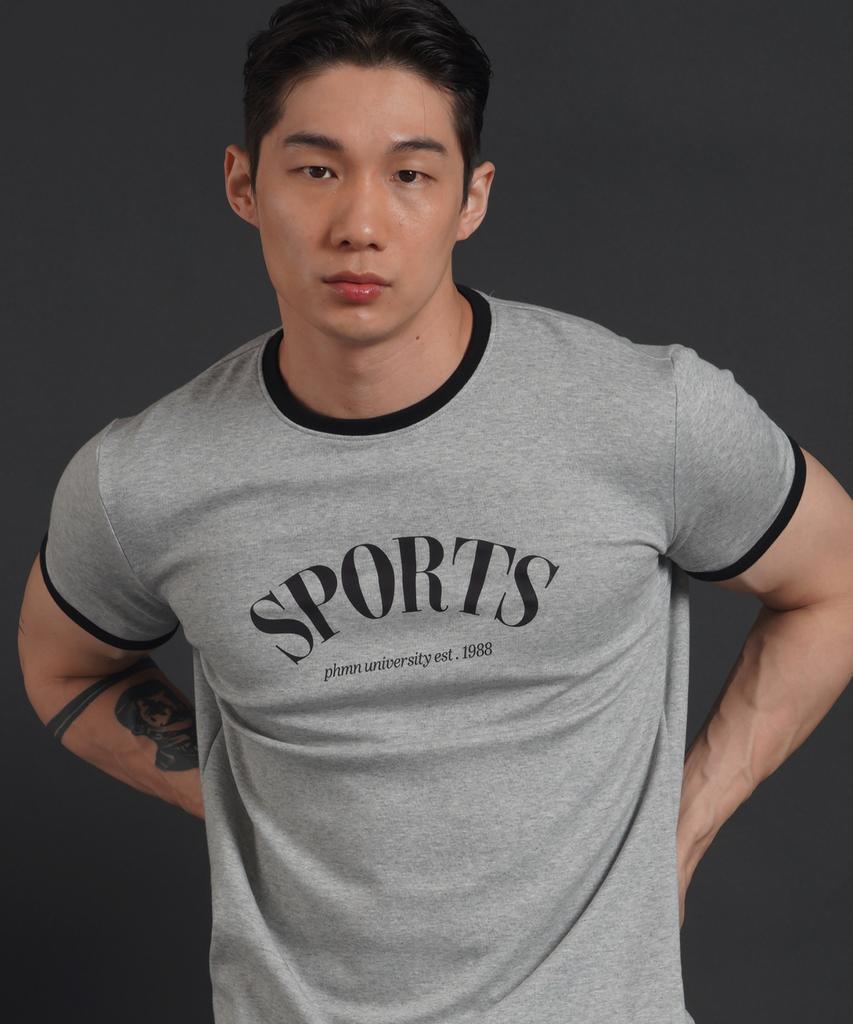 PHERMENON Muscle Fit Ringer Short Sleeve T-Shirt - Gray