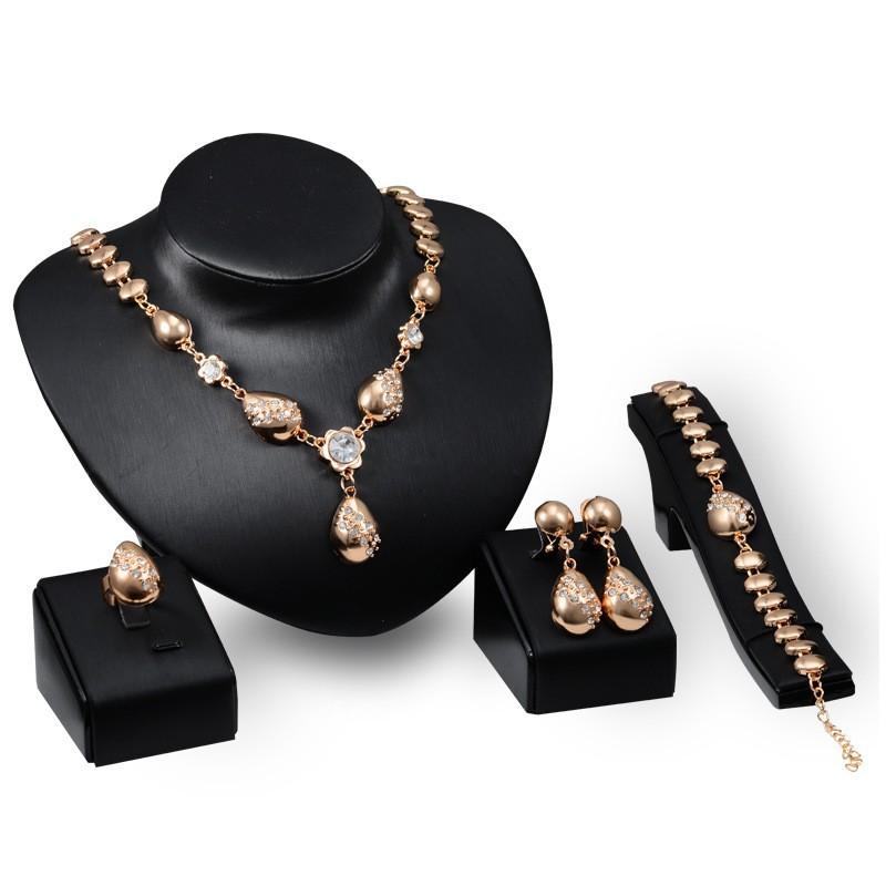 2026 Jewelry Necklace Earrings Bracelet Three-piece Full Diamond Flower Bridal Jewelry Set Dress Accessories