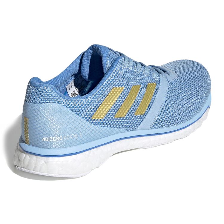 adidas Adizero Adios 4 Abrasion Resistant Cushioning Slip Resistant Low Top Running Shoes Women's Blue White Gold EF1458