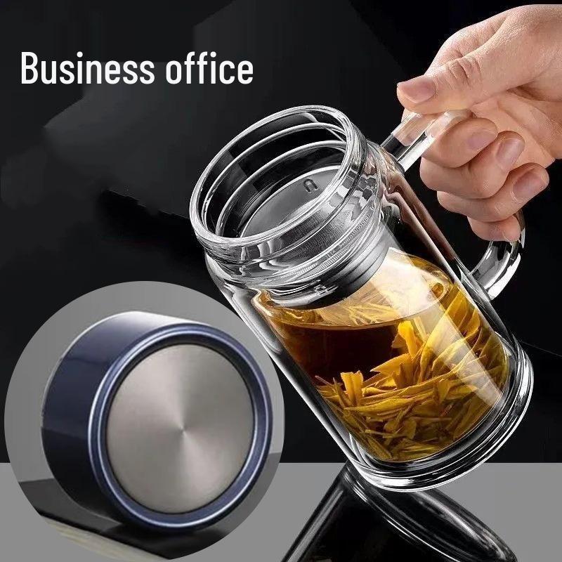 Custom Engraved Double-Layer Borosilicate Glass Tea Cup with Screw Cap