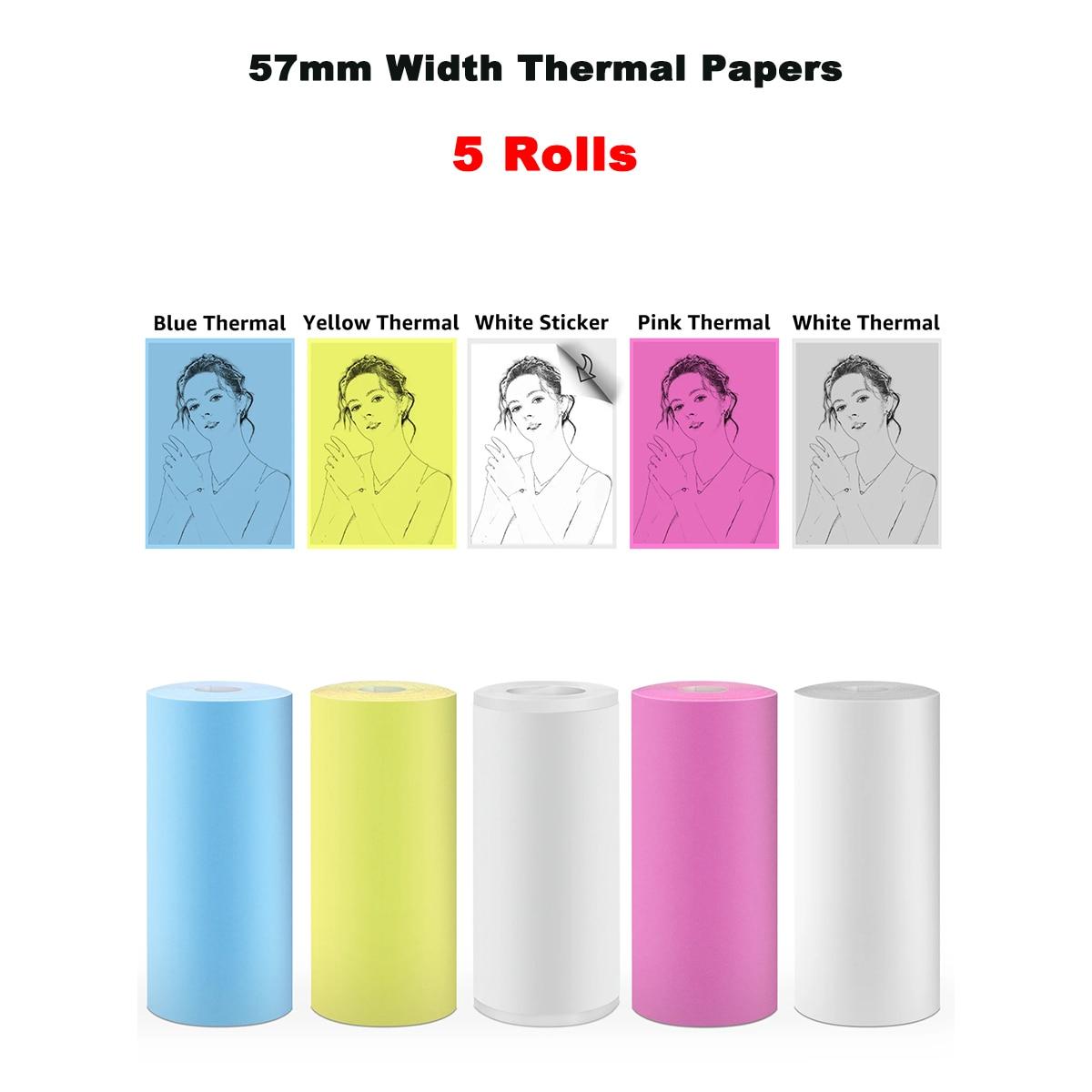 

5 рулонов 57x25 мм, рулоны термобумаги для принтера, фотобумага, красочная самоклеящаяся наклейка, бумага для мини-портативного термопринтера