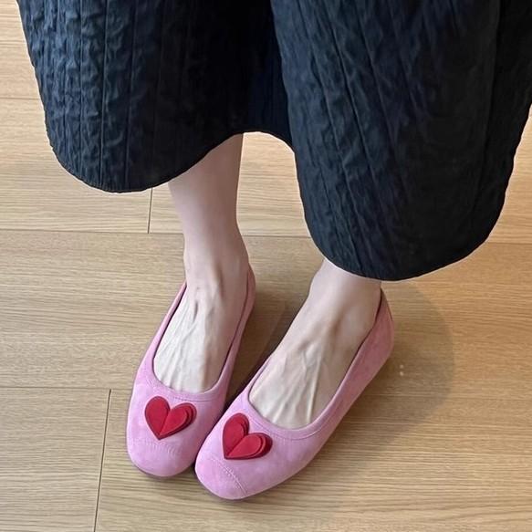 Sheep Anti-Velvet Surface Daily Commute Age Reduction One Pedal Shallow Mouth Pink Single Shoes Round Head Flat Bottom Love Grandma Shoes Casual