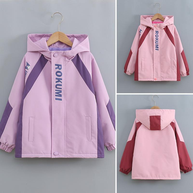 Girls Kids Fleece Lined Hooded Windbreaker Long Sleeve Casual Outerwear Jacket
