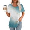 Modisches, lässiges, plissiertes T-Shirt mit Rundhalsausschnitt und Farbverlauf-Print für Damen