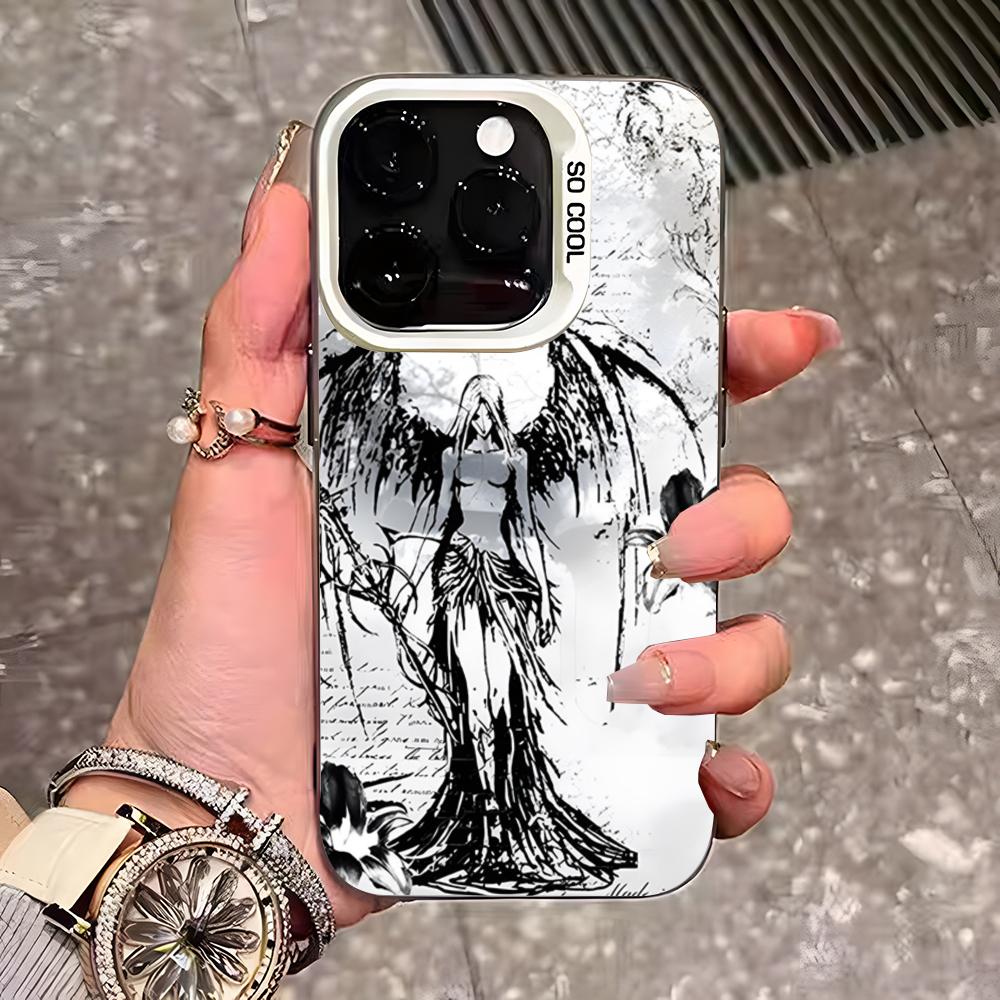 Clmj Punk Cool Angel Phone Case For IPhone 17 Pro Max 16 Pro Max 15 14 13 11 12 Mini Xs X Xr 7 8 Plus Se Color Silver Cover