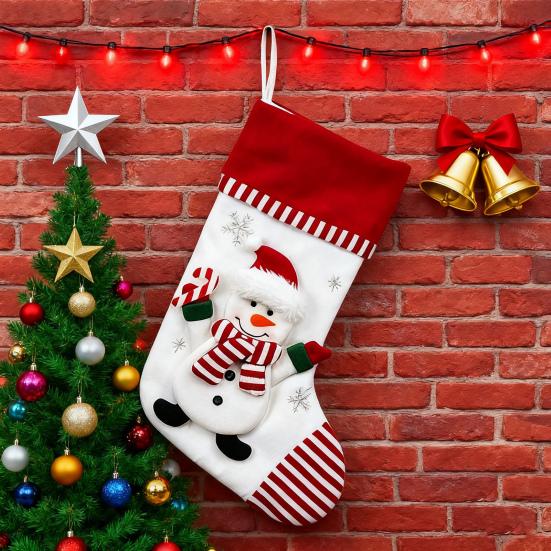3D Christmas Stocking Santa Snowman Reindeer Cat Dog Pattern Traditional Holiday Hanging Stocking Fireplace Decor