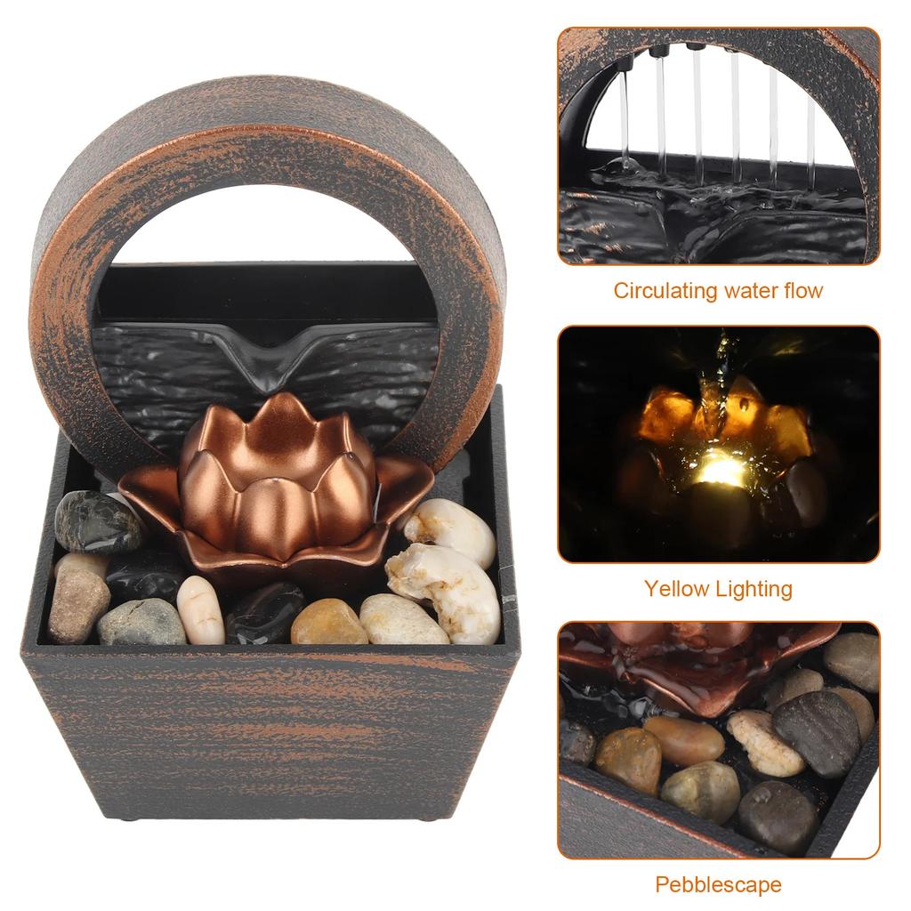 LED Tischbrunnen 5V Dekorativ Stressabbau Wasserfallbrunnen Exquisiter Kunststoff für Heimdekoration