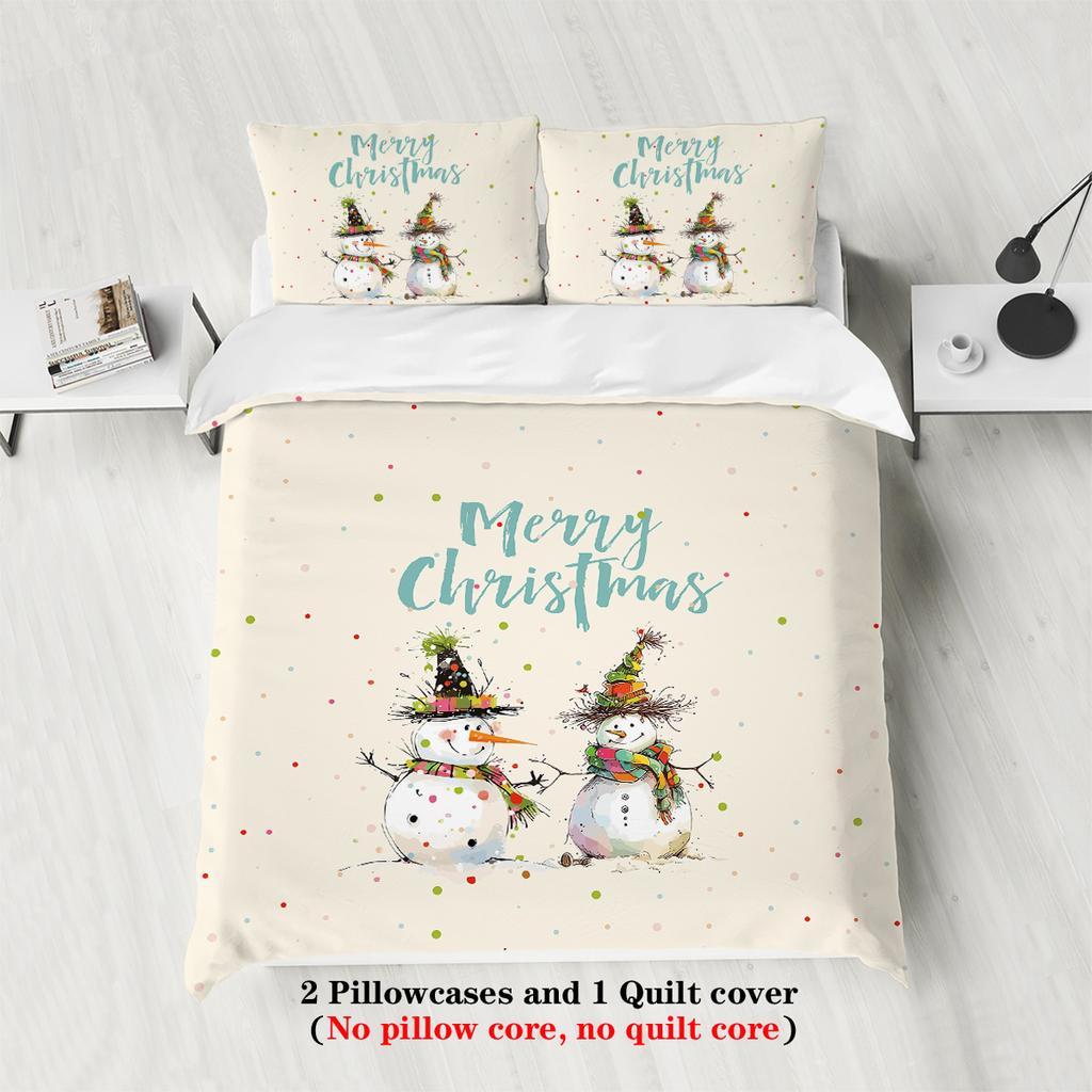 3pcs Merry Christmas Snowman Themed Bedding Set, 1*duvet Cover+2*pillowcase, for Teenagers and Adults Bedroom, Christmas Gift