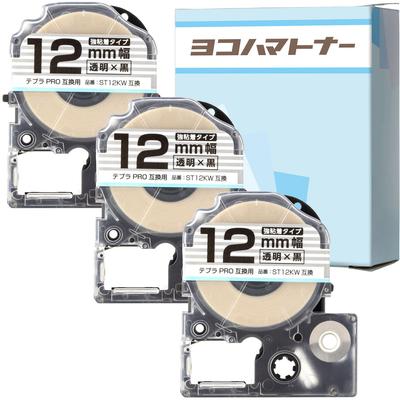 King Jim Tepra PRO Tape Transparent 8m Strong Adhesive [Compatible] Cartridge, 3-pack, 12mm, Label/Black Text, Length, ST12KW,
