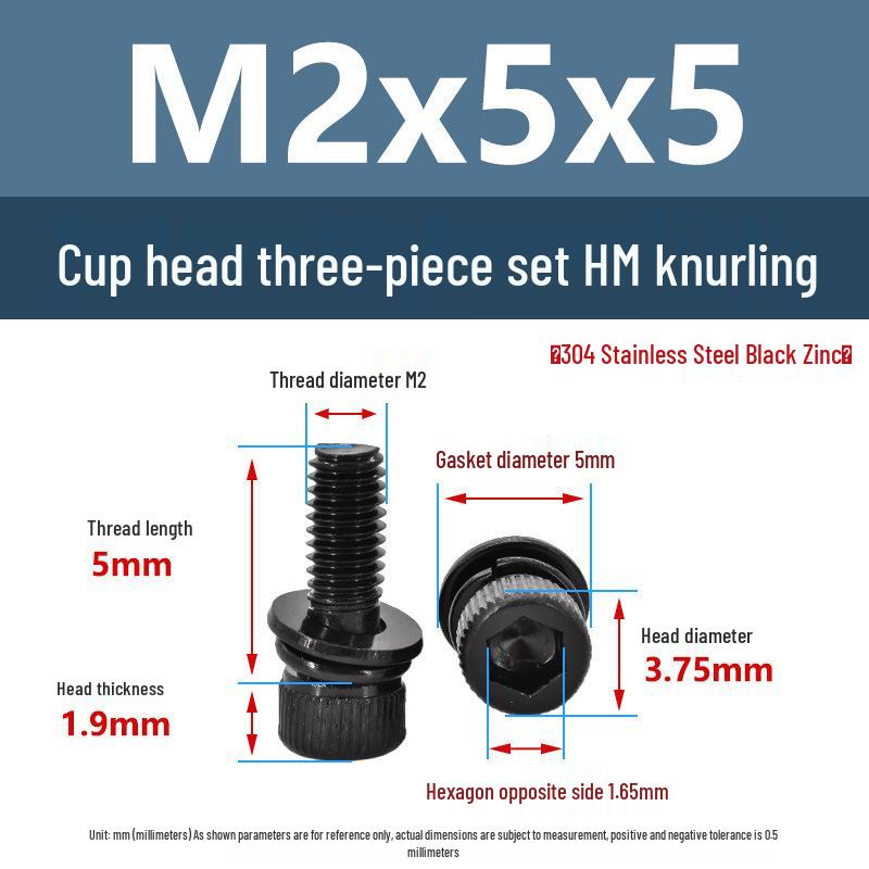 Yi Gu 304 Knurled Screw & Washer Set - Hex Socket, Nut & Flat Spring