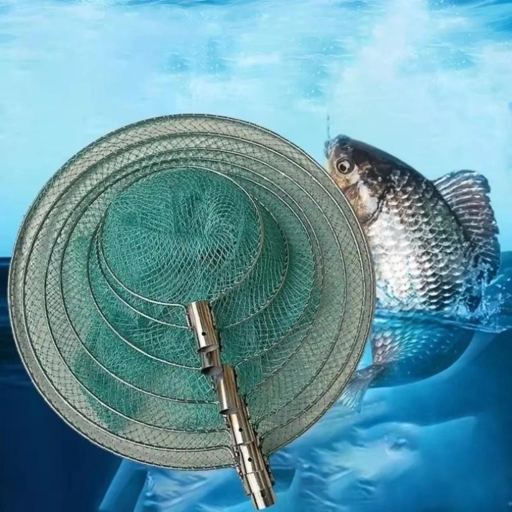 Stainless Steel Fishing Landing Net Nylon Mesh Fly Fishing Dip Net  For Freshwater Saltwater
