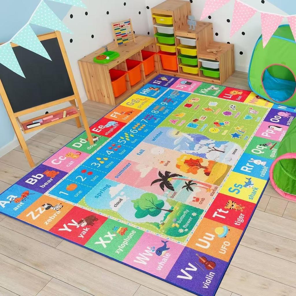 Kids Alphabet Number Learning Carpet Animal Shape Educational Rug Non - Slip Soft Play Mat for Children's Room Classroom Decor
