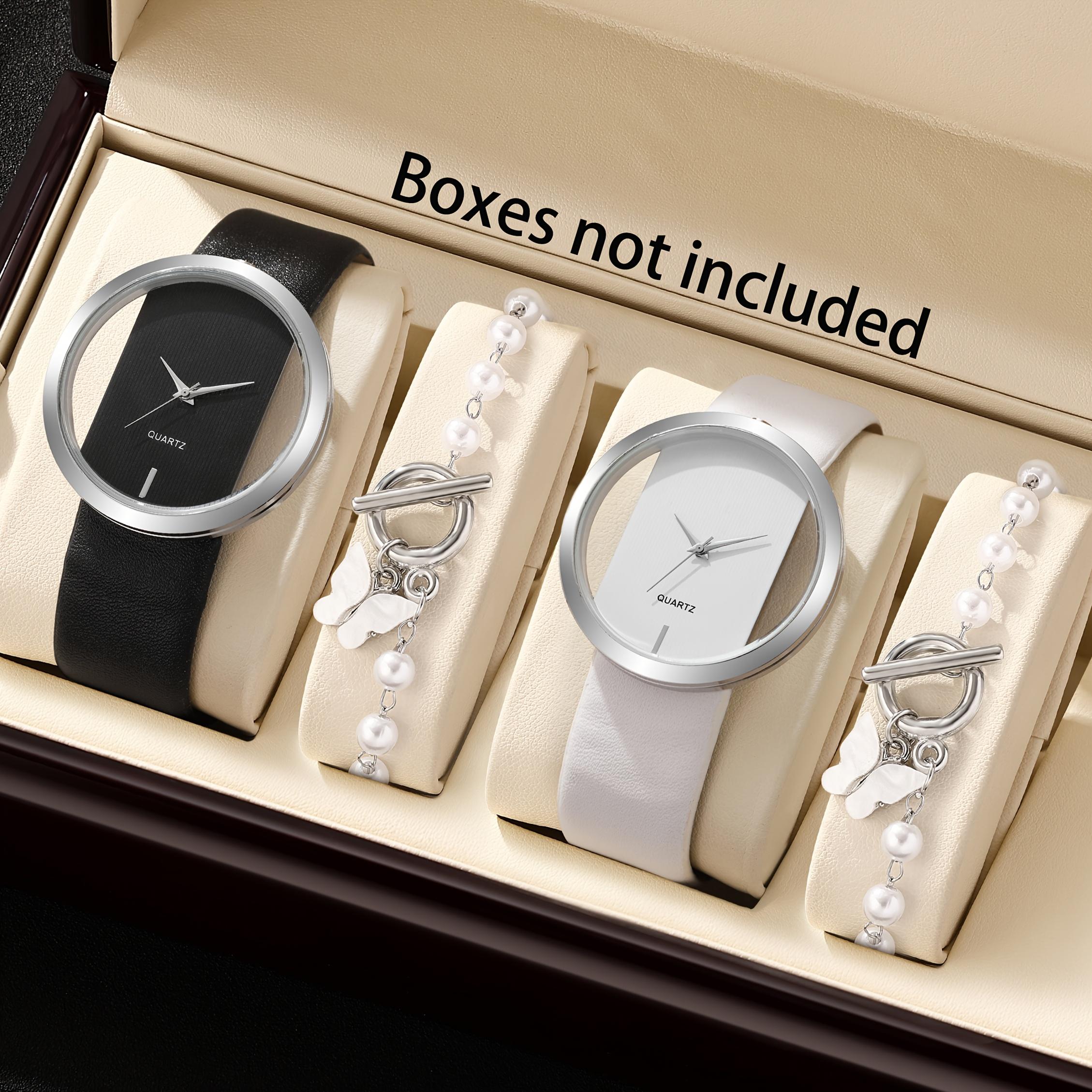 

Минималистичный повседневный набор часов и браслетов, дизайн круглого циферблата, ремешок из искусственной кожи, лучший выбор для рождественского подарка, модный аксессуар