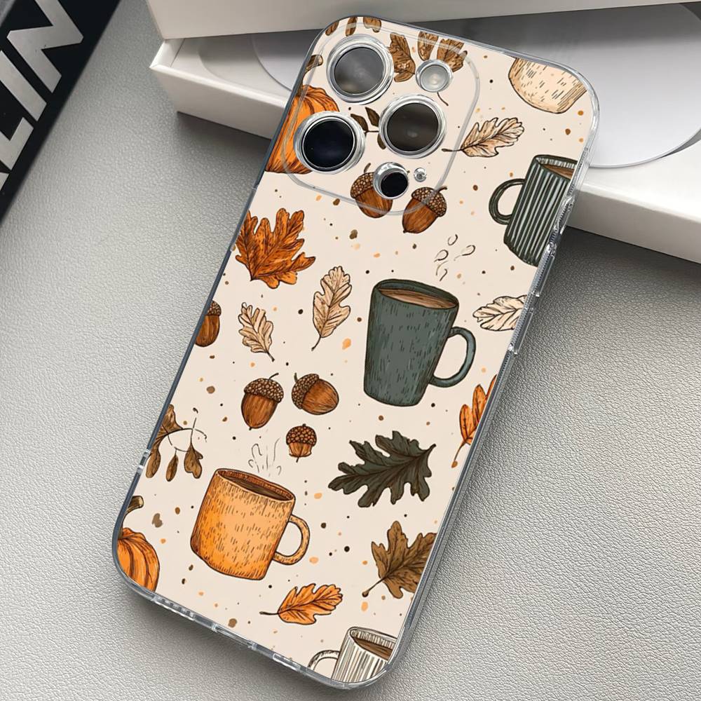 Autumn Leaves Pumpkin Clear Silicone Soft TPU Phone Case For iphone 17 16 15 14 Plus 13 12 Mini 11 Pro Max Shell Capa