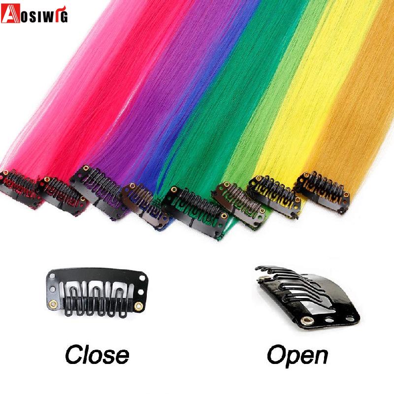 Aosiwig 2 STÜCKE Clip-In Haarverlängerungen Bunte Party-Highlights Gerade Regenbogen-Haarteile Festival Halloween Cosplay Für Frauen Mädchen