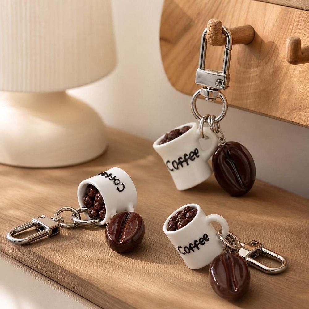 Simulation Coffee Beans Keychain Resin Realistic Coffee Pendant for Luggage Zippers