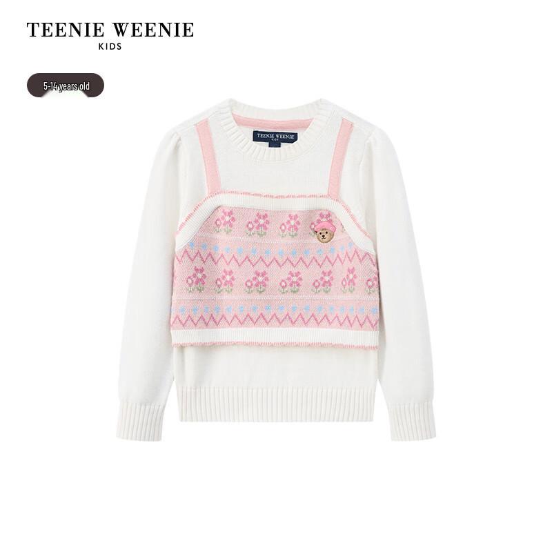 Teenie Weenie Kids Girls' Embroidered False Two-Piece Pullover Sweater