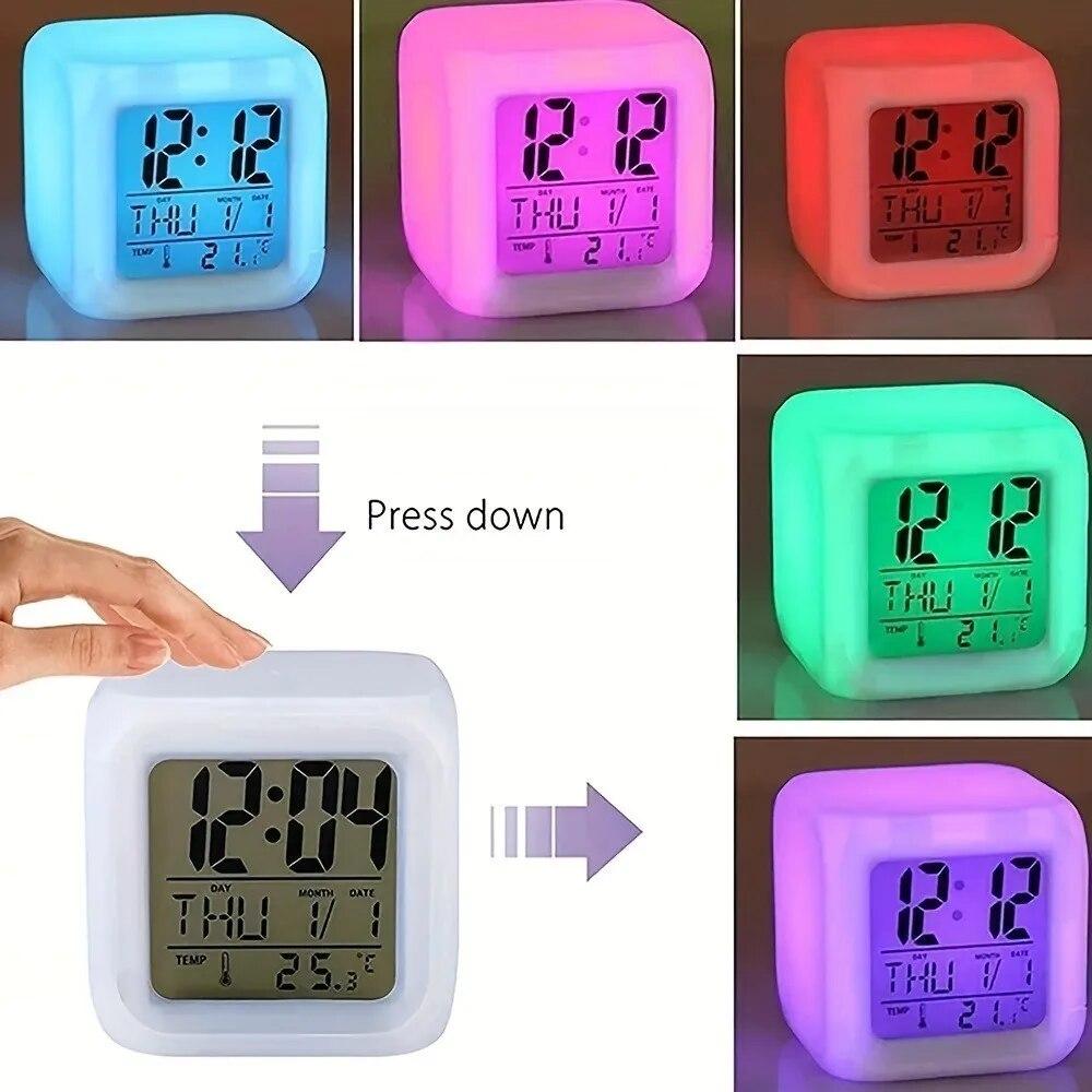 1pc Color Changing LED Alarm Clock & Night Light Digital Display Touch Activated Date & Time Without Battery