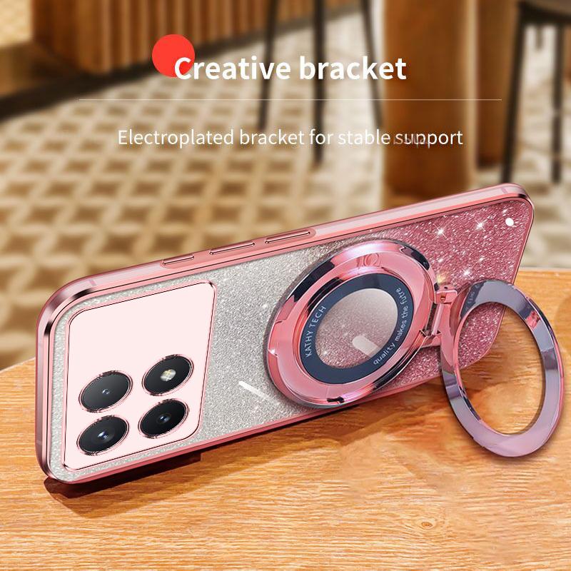 For Poco X6 Pro Magnetic Bling Ring Holder Case,Detachable Glitter Sticker Chromed TPU Case With Stand For Redmi K70E K70 Pro